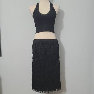 Express Elegant Fringe Black Skirt Size 0‎